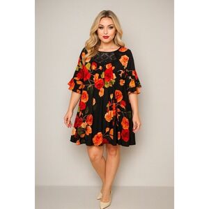 Umgee Off Shoulder Bell Sleeve Floral Mini Dress Size Small Hippie Peasant Gypsy